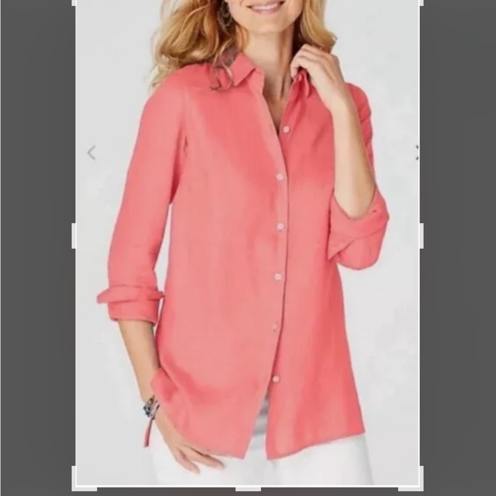 J. JILL Linen Tunic Boyfriend Shirt SZ M